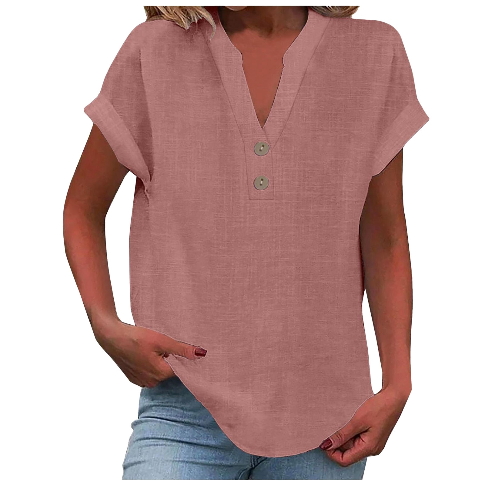 thumbnail image 1 of Camiseta sin mangas de verano holgada con cuello en V y pliegues para mujer: blusa fluida sin mangas con dobladillo curvo., 1 of 5